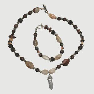 Artisan Made Agate 16" Necklace, 8.5" Bracelet, Set